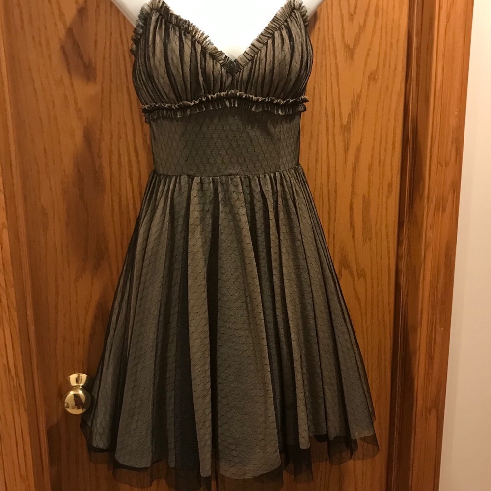 Semi formal tan and black lace dress